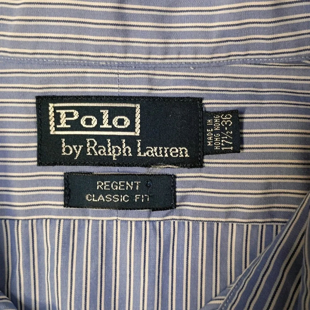 Polo Ralph Lauren Regent Dress Shirt Mens 17.5 36 Blue‎ Striped French Cuff